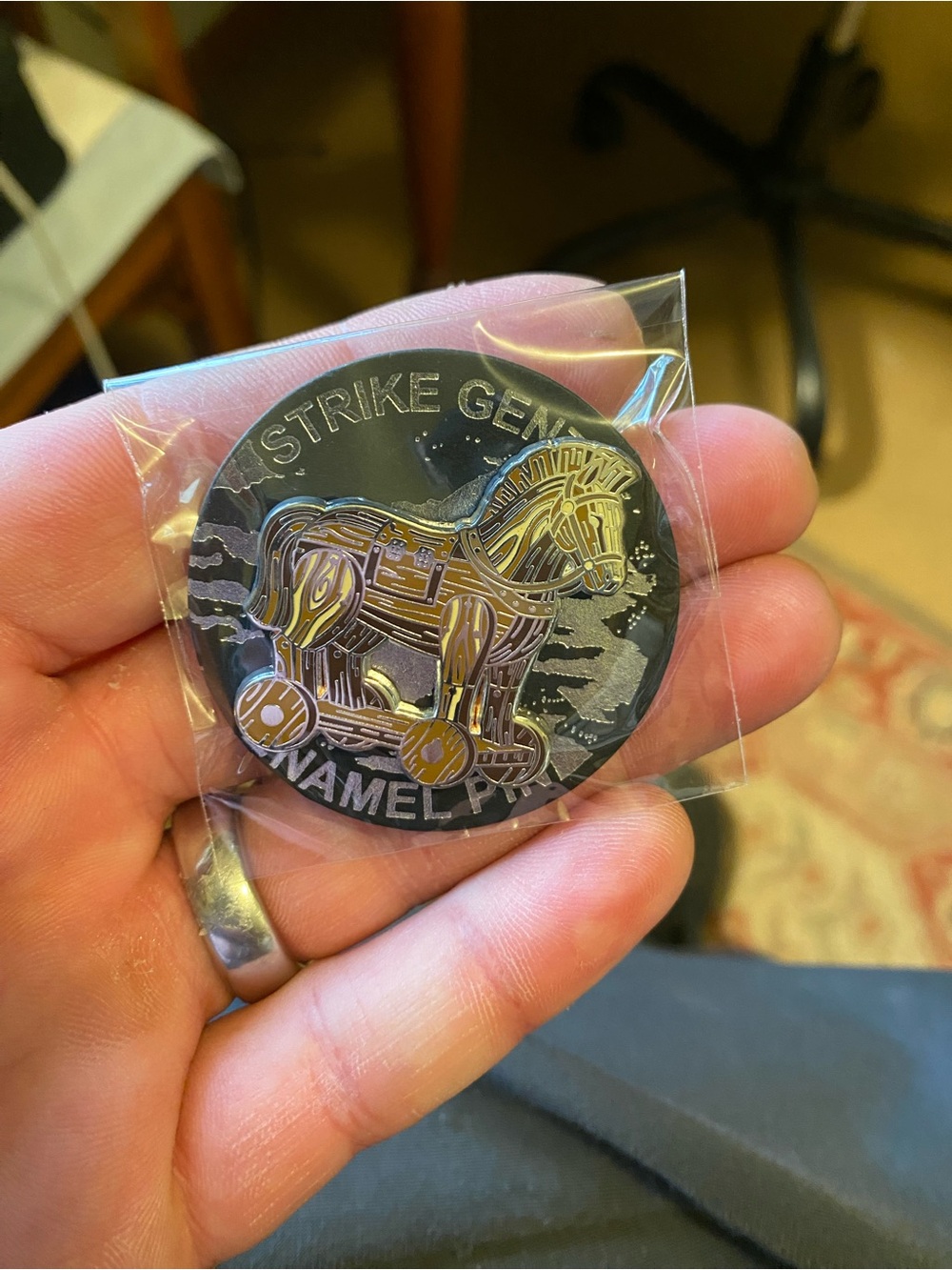 Brand New in Packaging Strike Gently Trojan Horse Enamel Pin